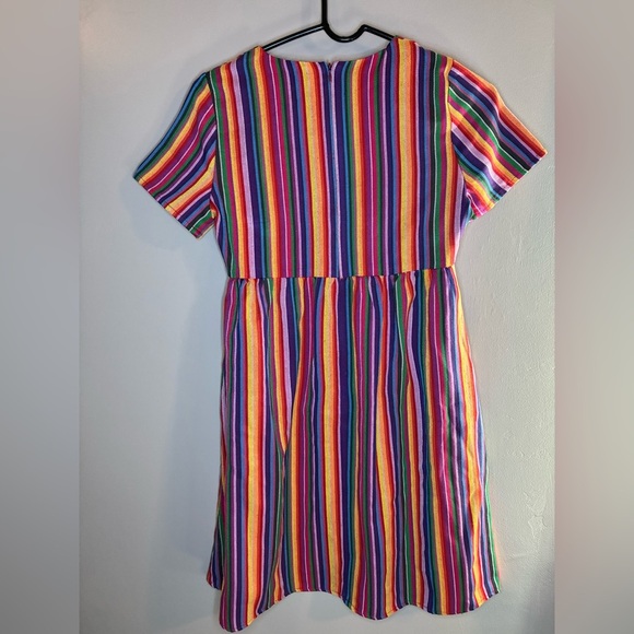 Ivy City Girls Fit and Flare Rainbow Striped Dress Size 11/12 Zipper Dopamine - Picture 2 of 7